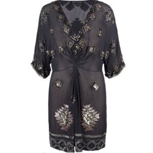 AllSaints Spitalfields Paloma Chariot‎ Beaded Sequin Silk Tunic Dress 6